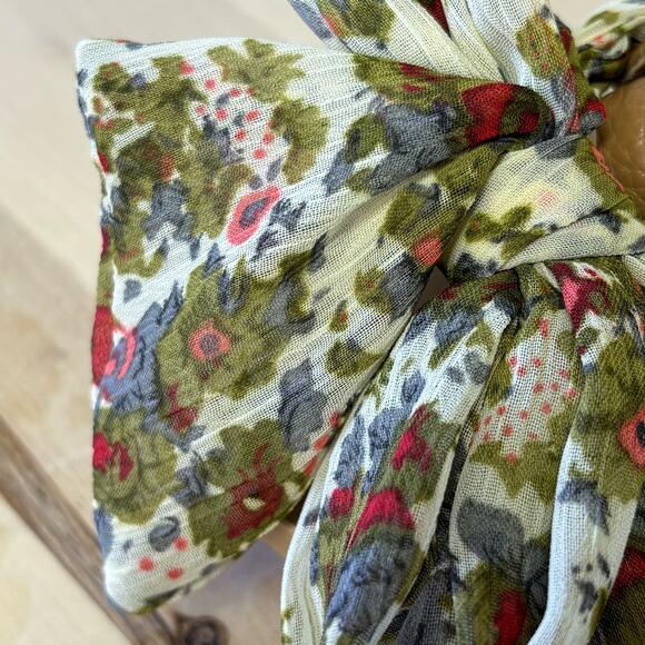 Wooden Ankle Strap Heels Floral Fabric Bow Rivets W8 - Picture 3 of 9